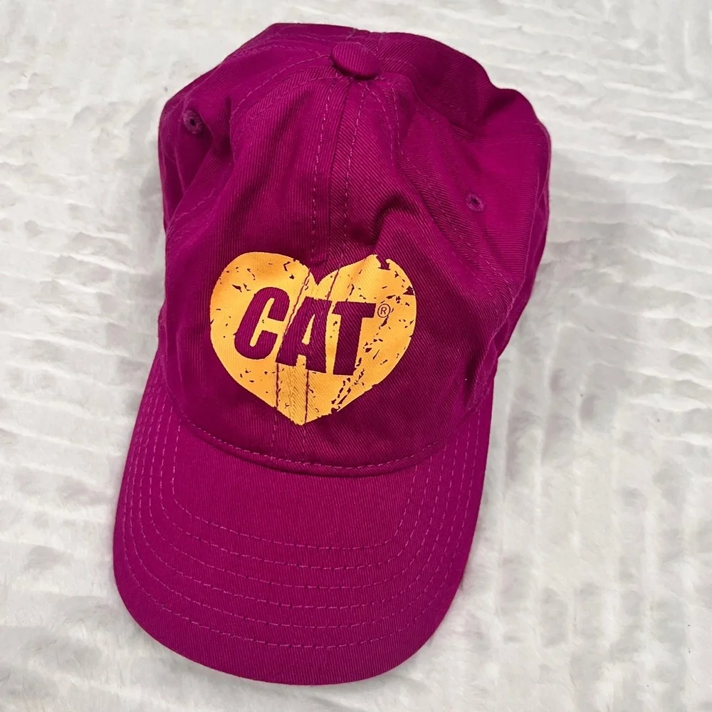 CAT Pink Baseball Cap Hat Yellow Heart Logo Girls‎ adjustable back